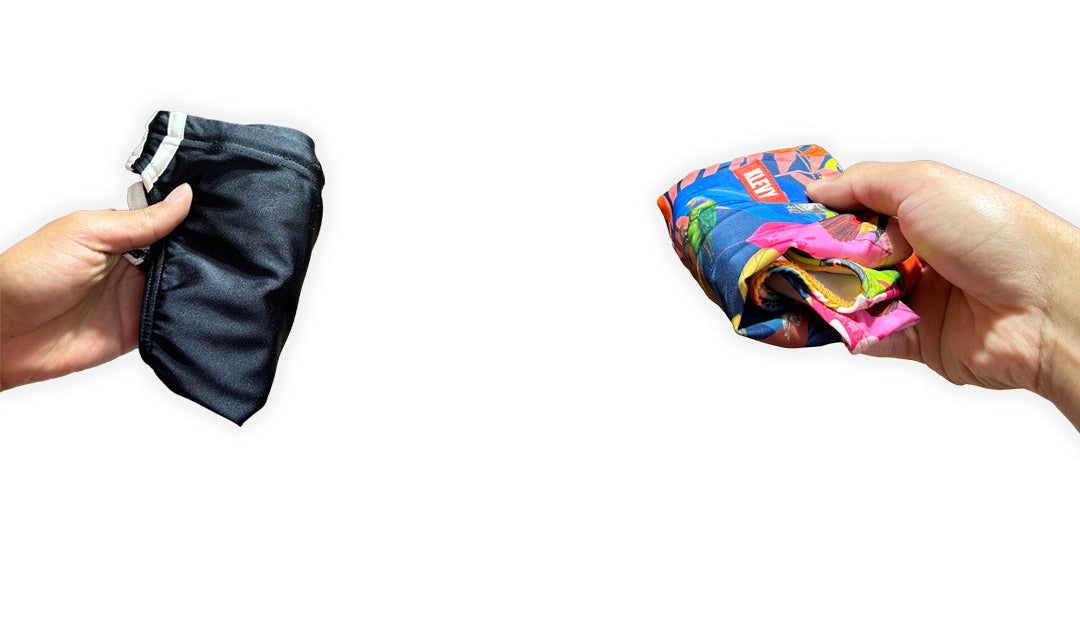 Promotional graphic for KLEVY's swimwear trade-in program on a white background.