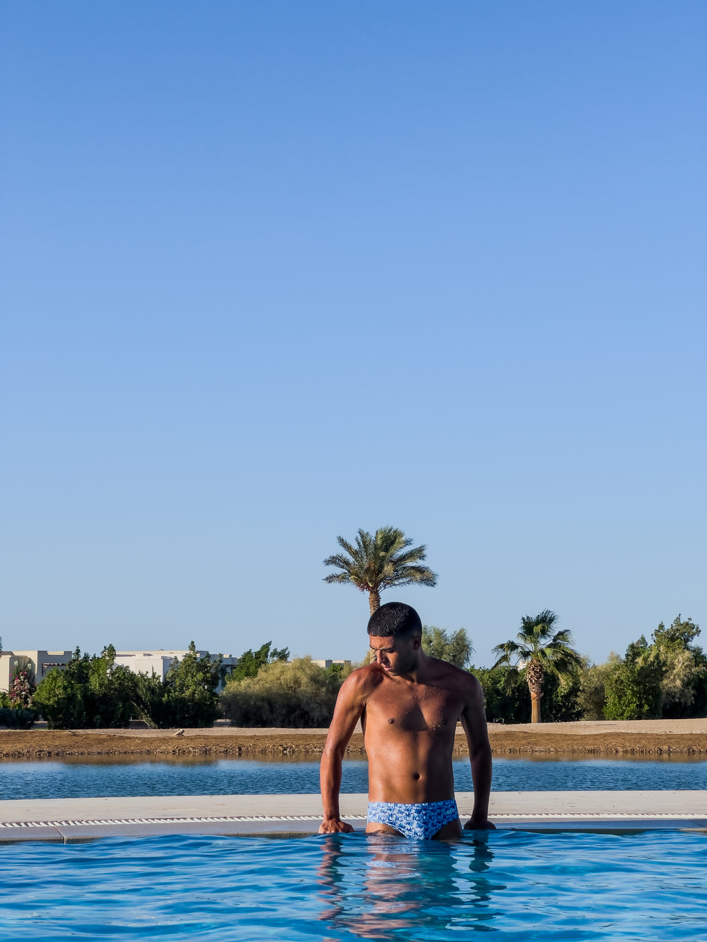 Men's blue ocean swirl swim brief بيكيني مايوه رجالي سبيدو كلوت ازرق لبني